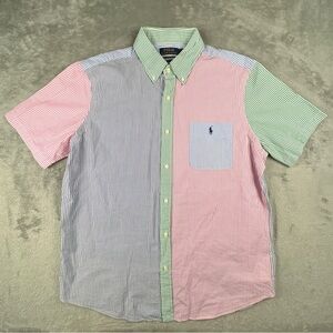 Polo Ralph Lauren Shirt Mens L Multi Stripe Seersucker Colorblock Untucked Fit
